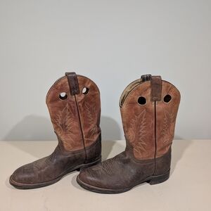Brahma Two-Tone Brown Leather Western Cowboy Boots Made In Canada